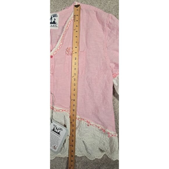 OOAK Magnolia Boho Tunic Upcycle Shacket Cover Up Cotton Linen Blend Pink Sz XL - Picture 4 of 16